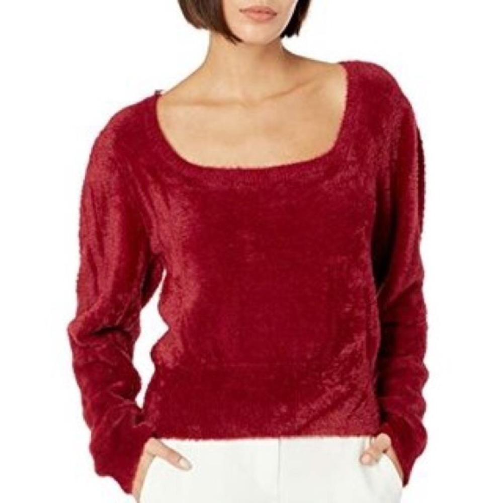 ASTR The LABEL Y2K Square Neck Puff Sleeve Fuzzy Faux Fur Crop Fitted Sweater XL - Picture 2 of 8